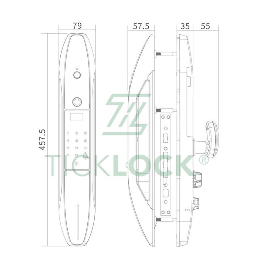 Kích thước khóa TICKLOCK PUSH PULL A850