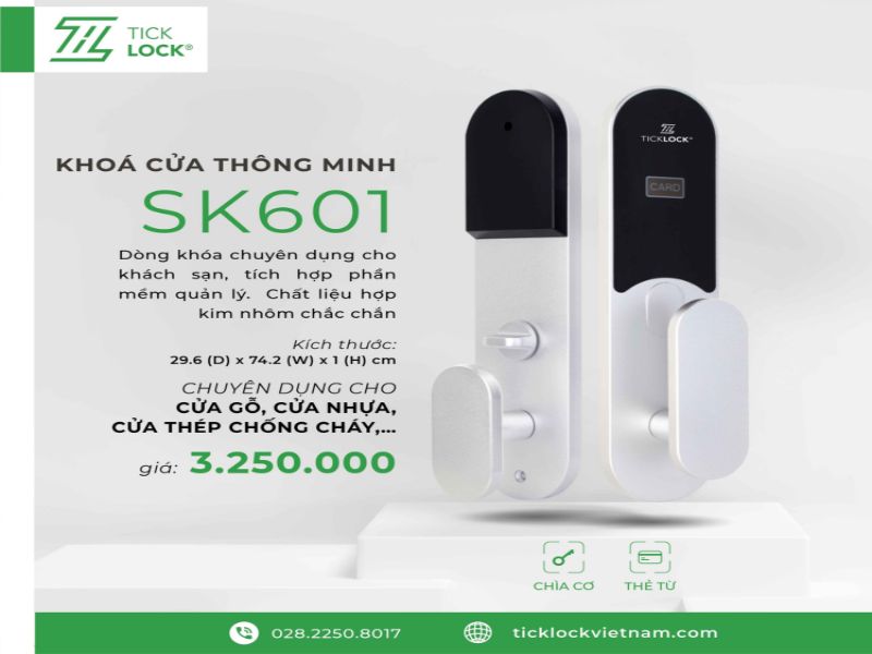 Khóa cửa điện tử cho cửa gỗ TICKLOCK Việt Nam SK601