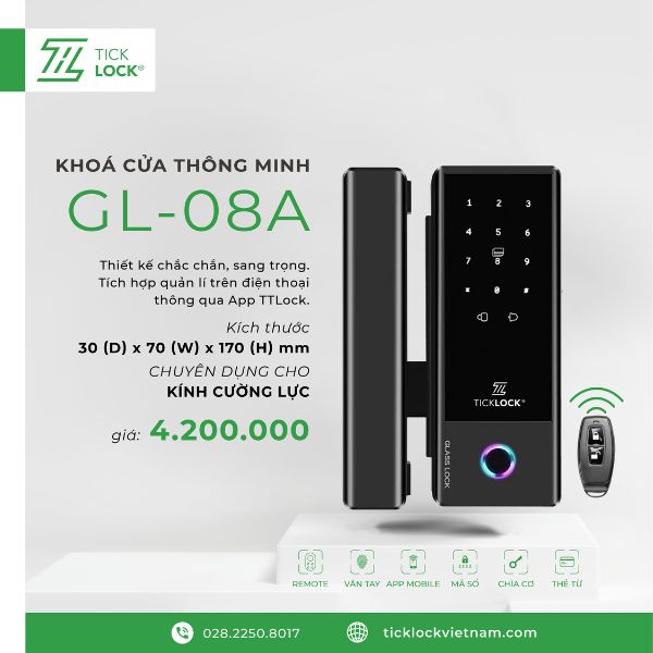 Khóa vân tay cho cửa kính cường lực TICKLOCK