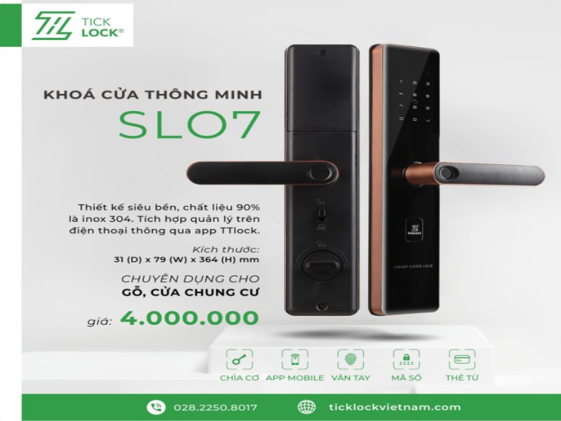 Khóa cửa chung cư thông minh TickLock SL07 Red Bronze