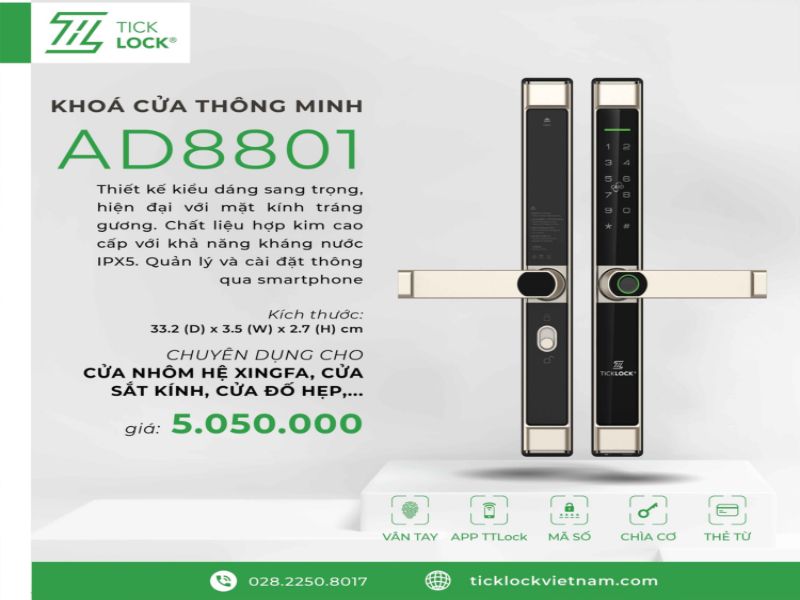 Khóa cửa chung cư TickLock AD8801 Silver Khóa cửa chung cư TickLock AD8801 Silver
