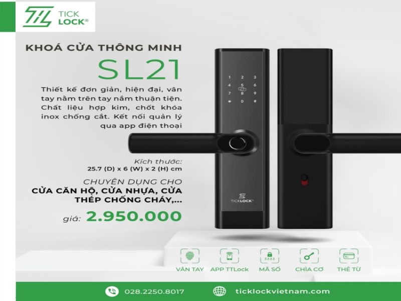 Khóa cửa vân tay cho chung cư TICKLOCK Việt Nam SL21 Khóa cửa vân tay cho chung cư TICKLOCK Việt Nam SL21