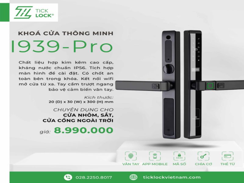 Khóa điện tử chung cư TICKLOCK I939 Black Khóa điện tử chung cư TICKLOCK I939 Black