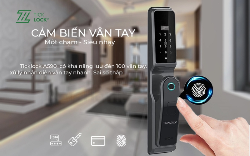 TICKLOCK A590 được trang bị khả năng chống cuộn Tesla Khoá cửa vân tay chống Tesla Coil TICKLOCK A590
