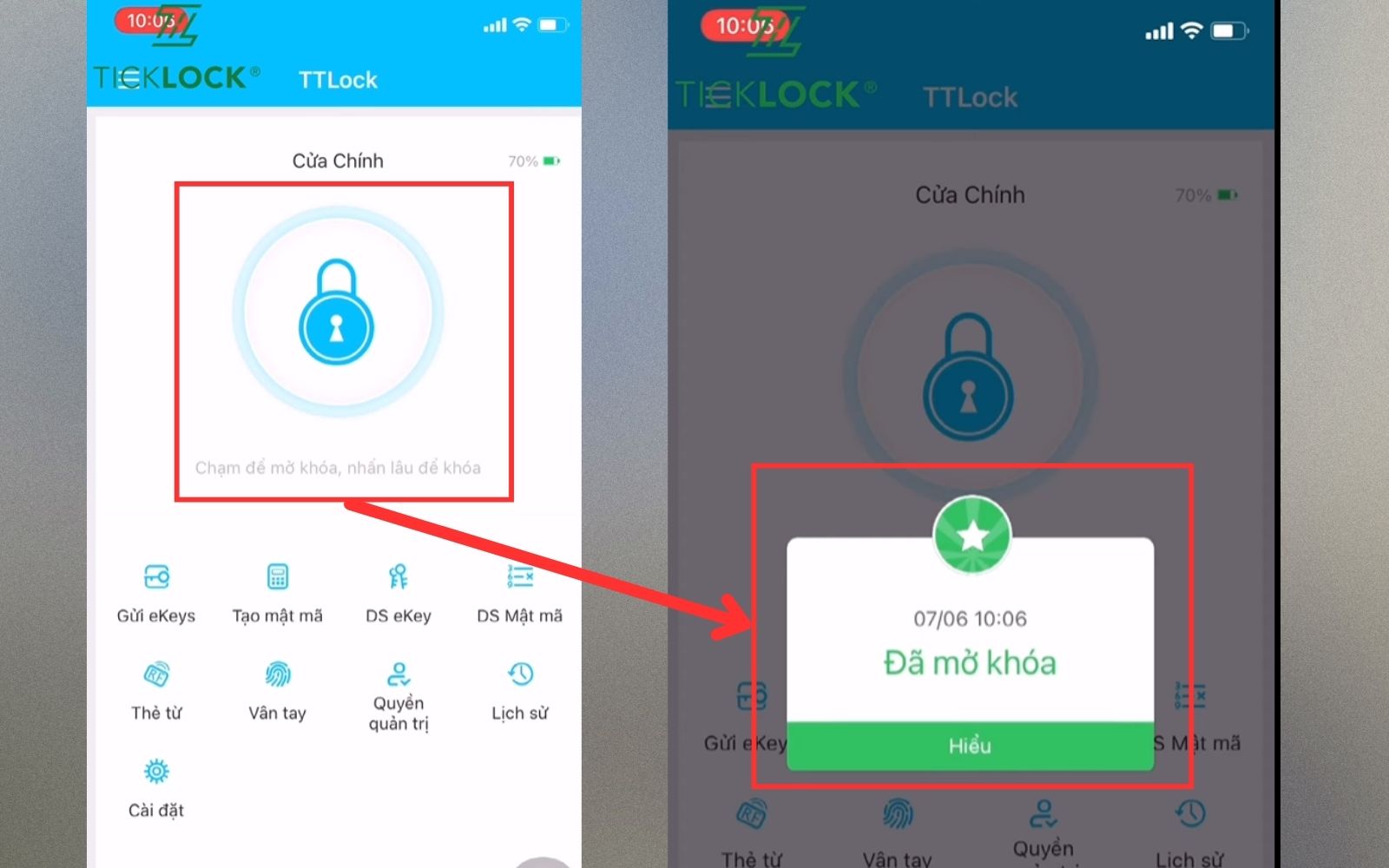 Hướng dẫn sử dụng app TTLOCK tính năng chạm mở khóa từ xa Chạm mở khóa trên màn hình