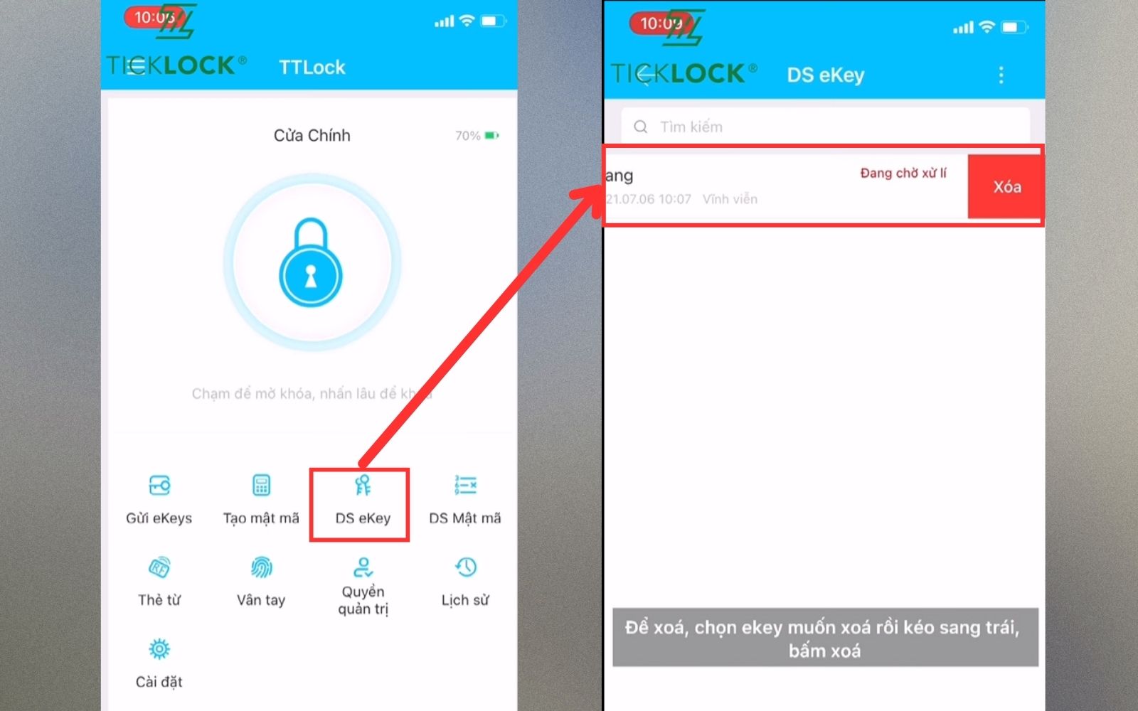 Vào “DS eKey” để xóa những người dùng đã được chia sẻ eKey khi cần thiết Vào “DS eKey” để xóa những người dùng đã được chia sẻ eKey khi cần thiết