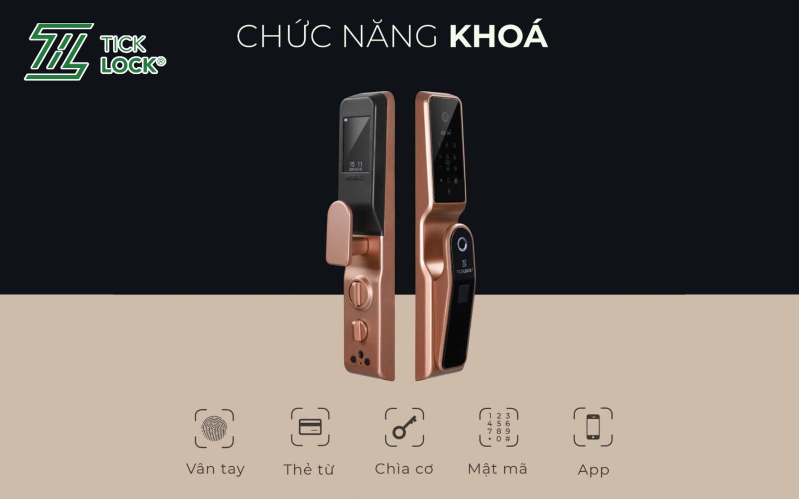 Khóa cửa tích hợp chuông hình đa tính năng tiện lợi