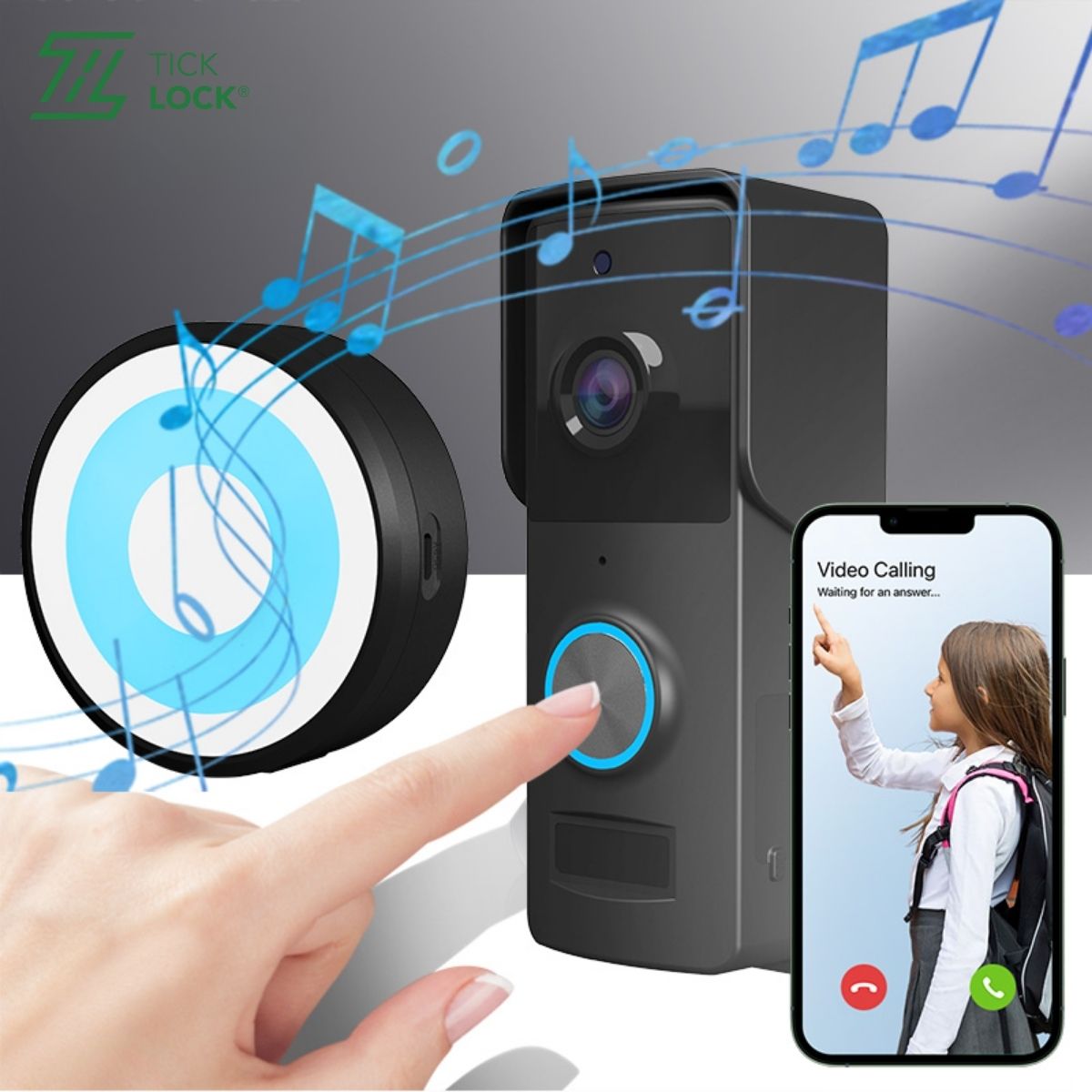 Chuông cửa thông minh TICKLOCK D2 thiết kế kiểu dáng hiện đại, ghi hình rõ nét Chuông cửa điện tử TICKLOCK D2
