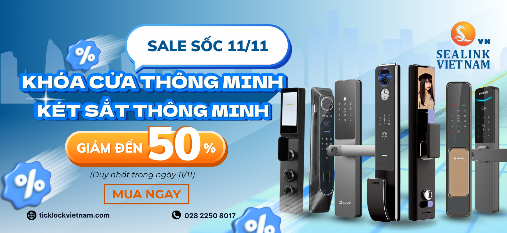 Sale sốc 11/11 - giảm 50% cho khóa cửa thông minh và két sắt thông minh