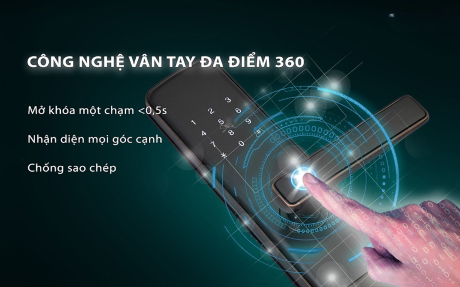 Các điểm ưu việt khi sử dụng khóa cửa vân tay nhận diện đa điểm 360 Ưu điểm nổi bật cảm biến vân tay 360 đa điểm