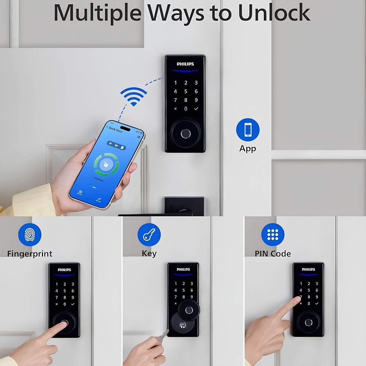 Khóa cửa Philips tích hợp đa chức năng mở khóa thông minh, an toàn và tiện lợi Khóa vân tay Philips có nhiều phương thức mở khóa