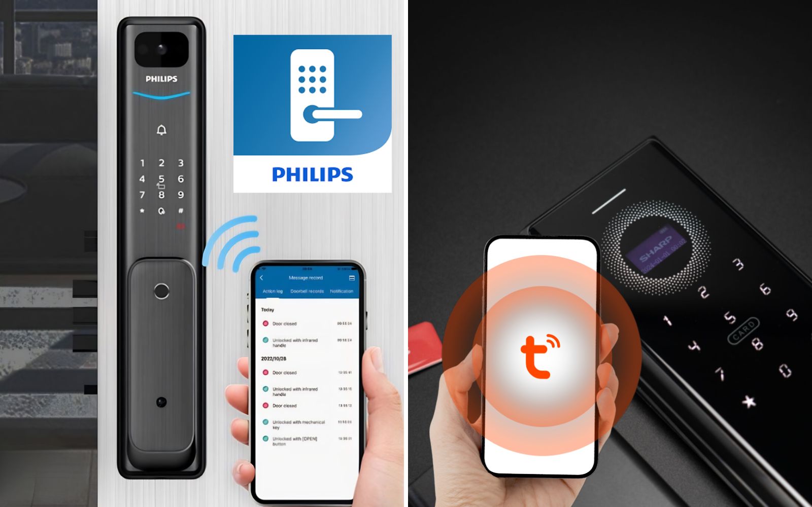 So sánh khóa vân tay Philips và Sharp về chức năng quản lý từ xa So sánh app quản lý của khóa điện tử Philips và Sharp