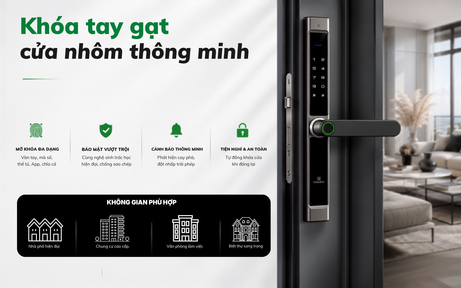 Khóa tay gạt cửa nhôm thông minh