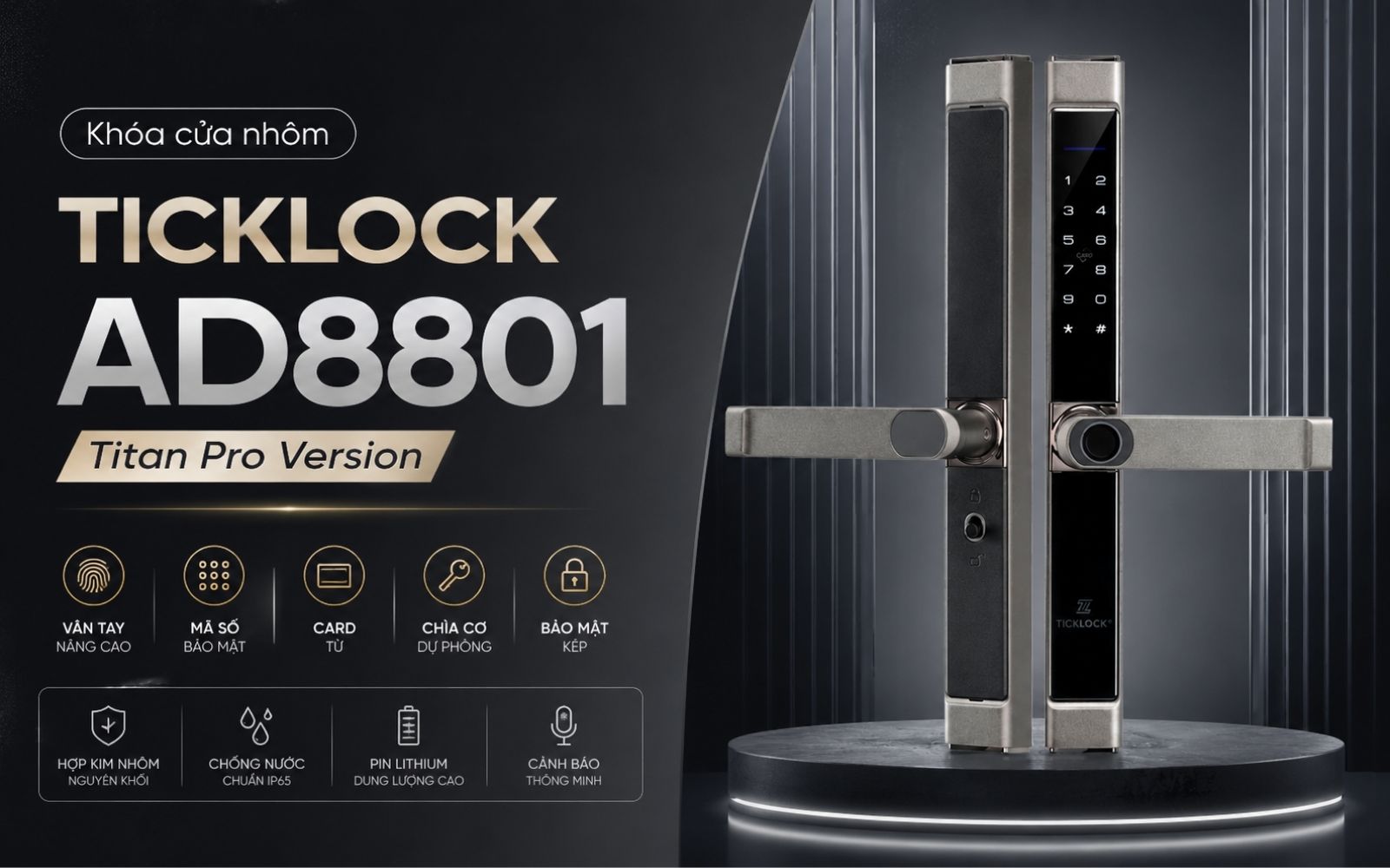 Khóa cửa nhôm TICKLOCK AD8801 Titan Pro Version