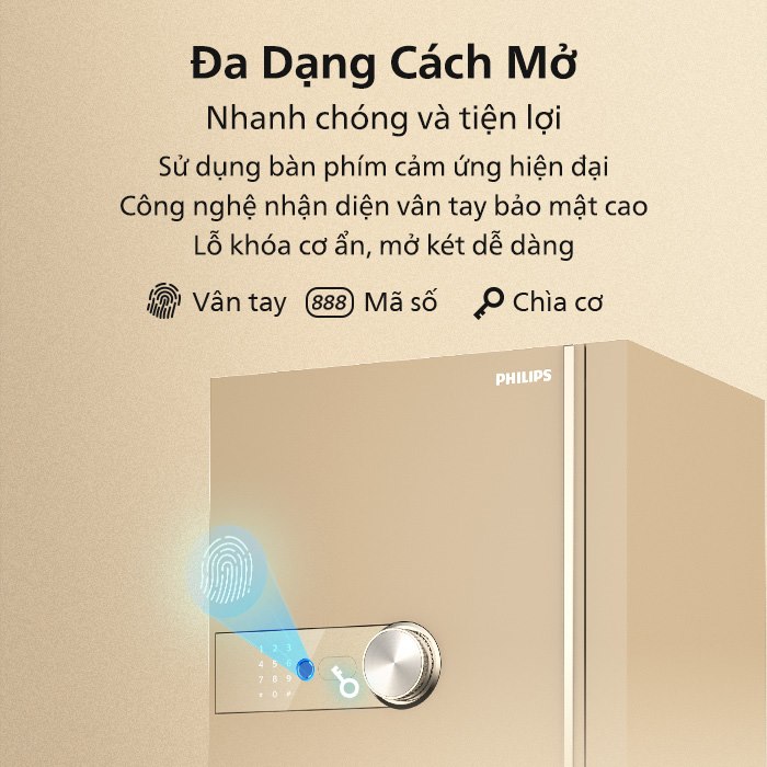 Ba cách mở két sắt thông minh Philips SBX202 gồm vân tay và mã số