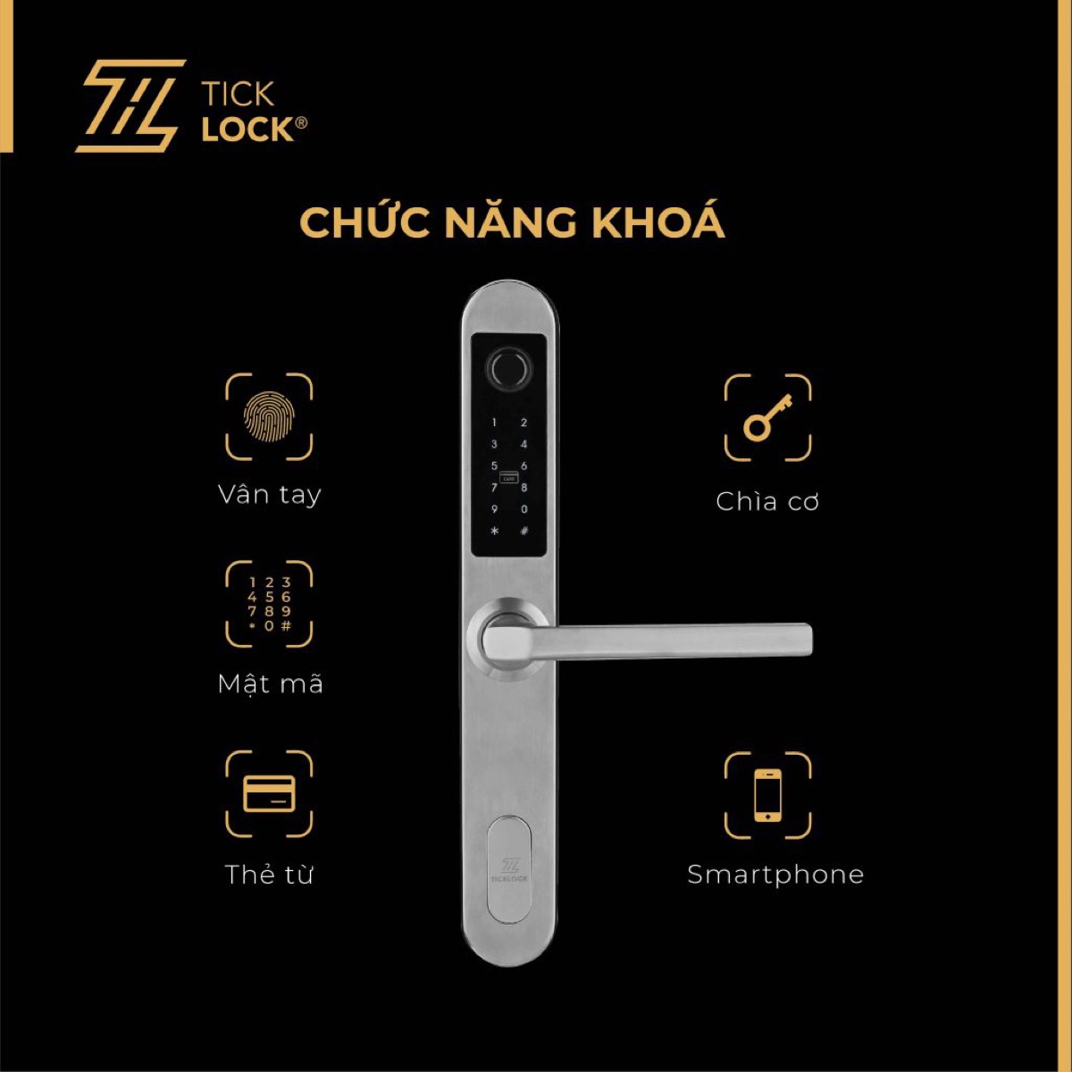 Khóa TICKLOCK I600S thân dẹp có cổng sạc khẩn cấp trên mặt khóa