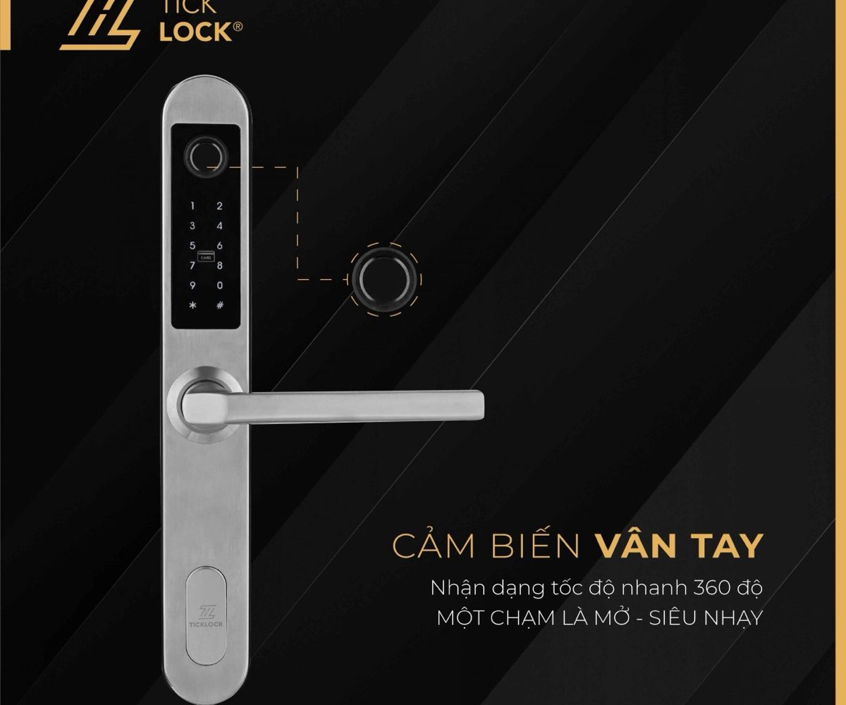 Khóa vân tay TICKLOCK I600S thân dẹp cho cửa sau bằng nhôm kính