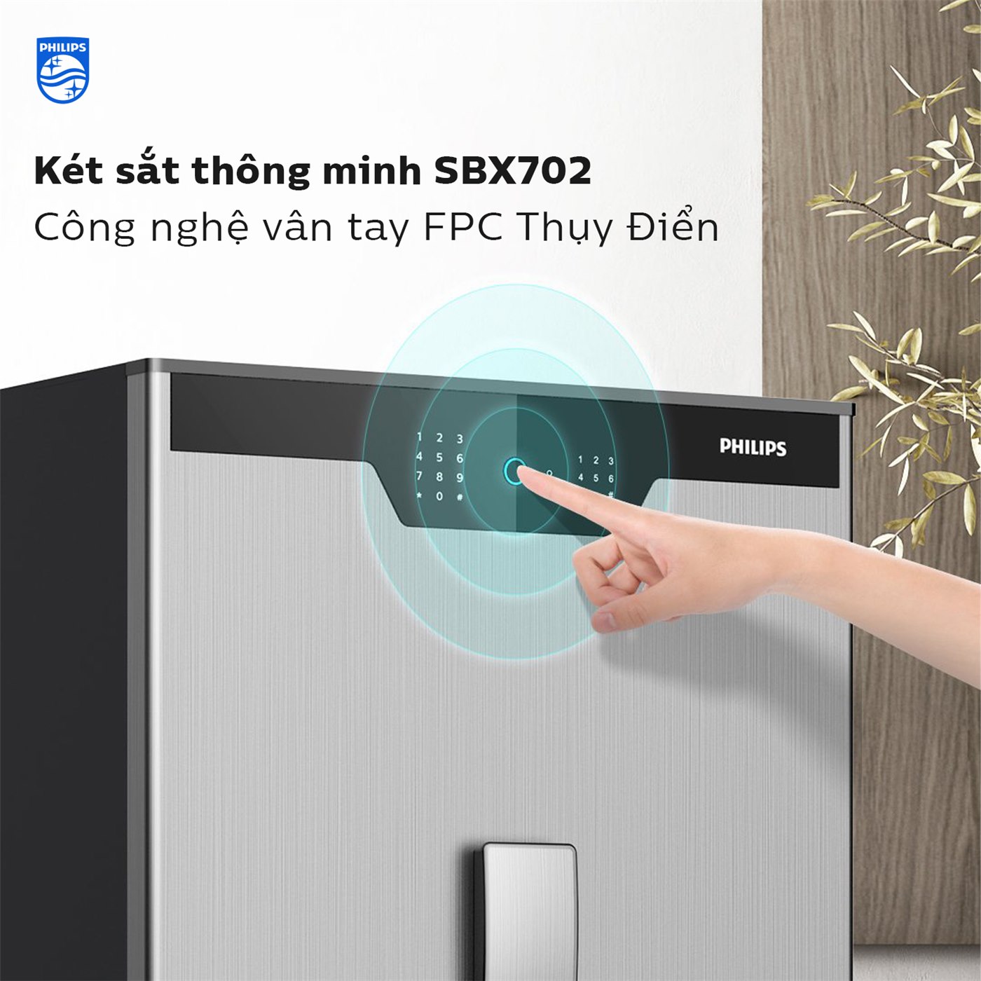 Ngón tay chạm cảm biến vân tay FPC trên két sắt thông minh Philips SBX702