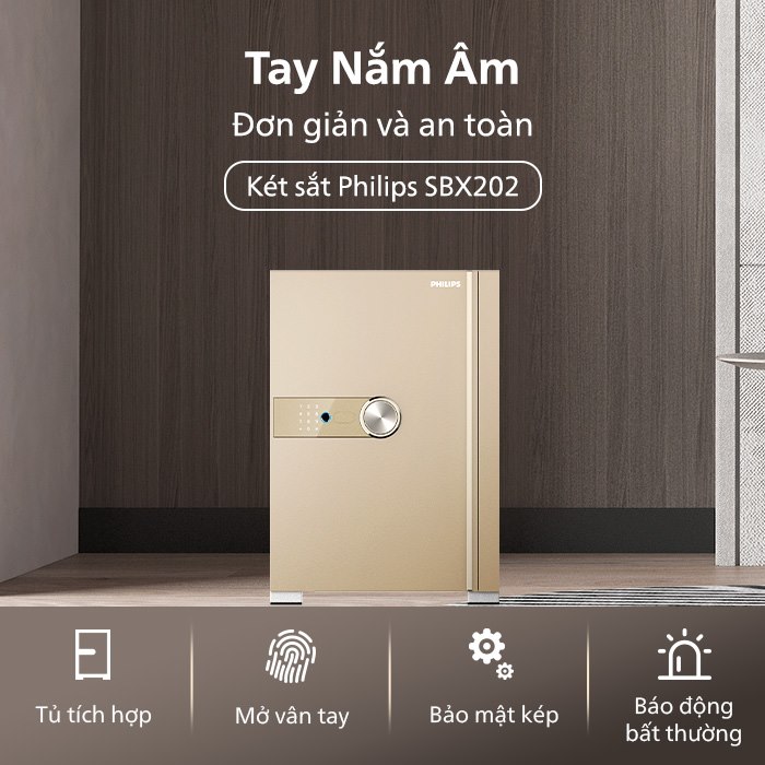 Két Philips SBX202 màu vàng gold đặt gọn trong hốc tủ gỗ