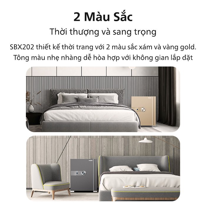 Hai màu xám và vàng gold của két sắt thông minh Philips SBX202
